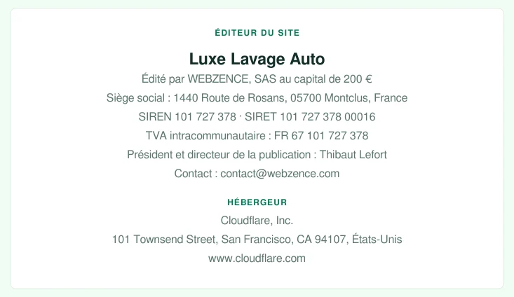 Coordonnées légales de l&rsquo;éditeur et de l&rsquo;hébergeur du site